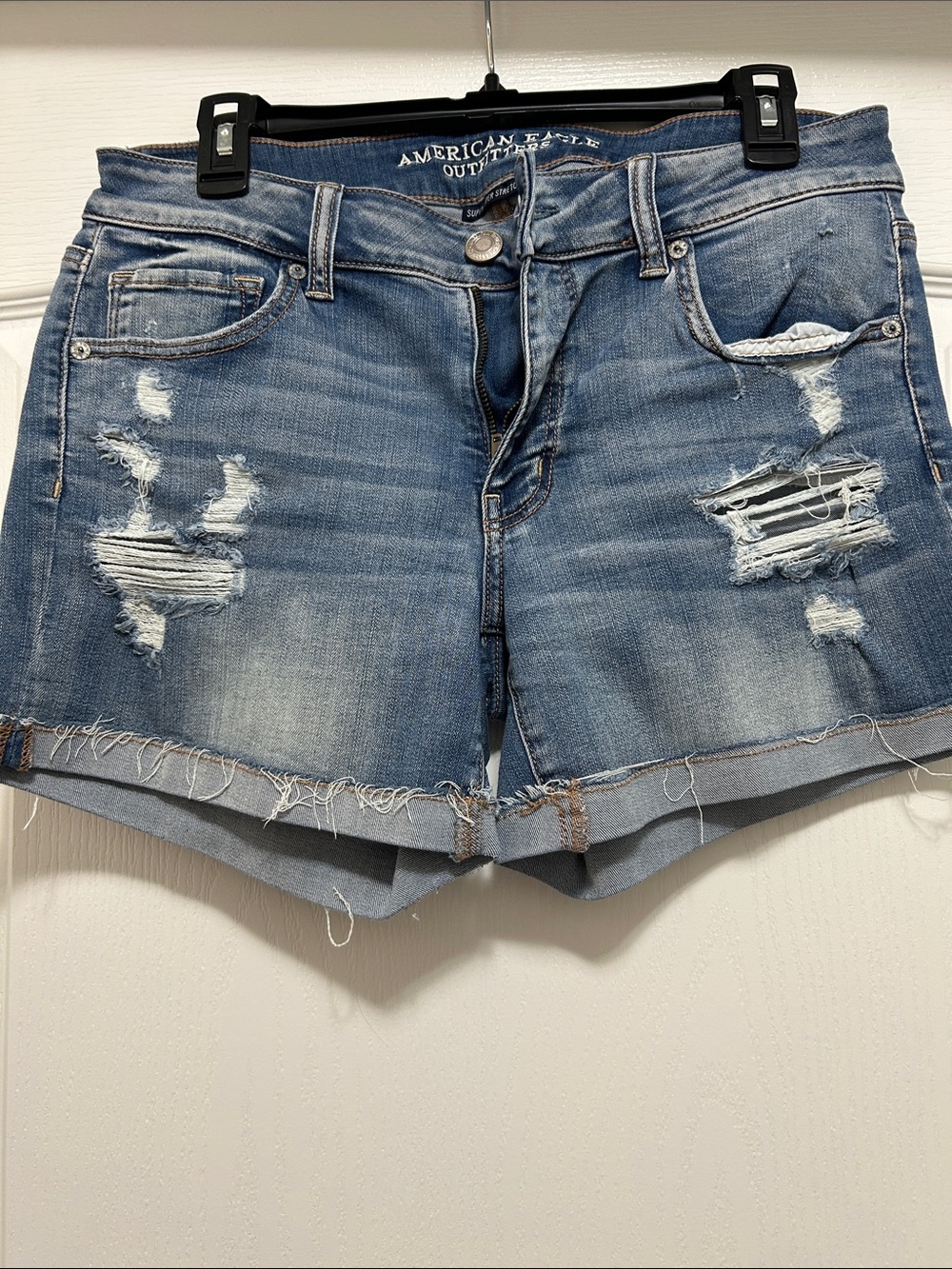 American Eagle Outfitters Light Blue Distressed Denim Shorts